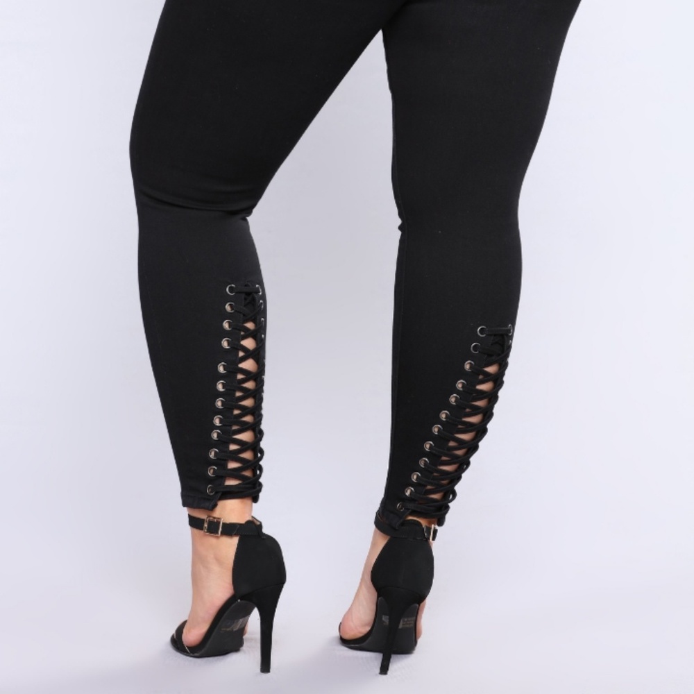 Fashion Nova You Know What Lace Up Jeans - Black